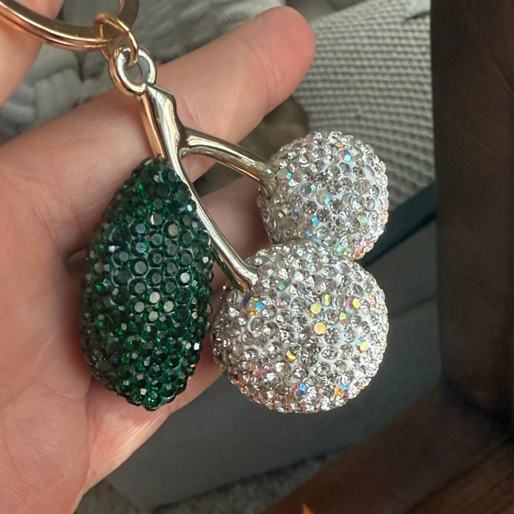 Gold and Silver Cherry Keychain